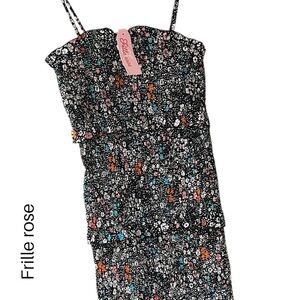 NWT | SMOCKED MAXI DRESS BLACK FLORAL DITSY PRINT RUFFLE SPAGHETTI STRAPS | XL